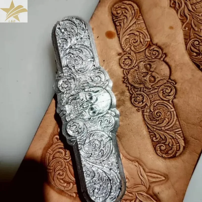 

Штамп-форма для кожи с узором «Череп на фоне», для длинных ремней, браслетов и манжет, 3D-инструмент для кожи растительного дубления, гидравлический пресс для холодного формования