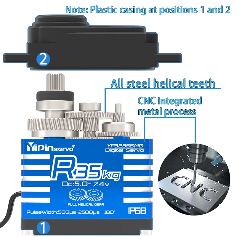 เซอร์โว IP68 Servo35KG เหล็กทั้งหมดกันน้ำได้อุปกรณ์ดิจิตอลสำหรับรถบังคับวิทยุ1/8 1/10