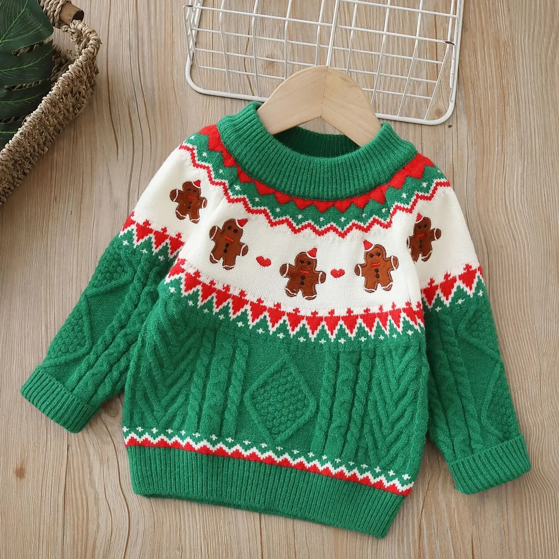 Children Gingerbread Pullover Knitwear for Fall Winter Kids Boys Christmas Sweaters Thicken Warm Knitted Tops Girls Clothes