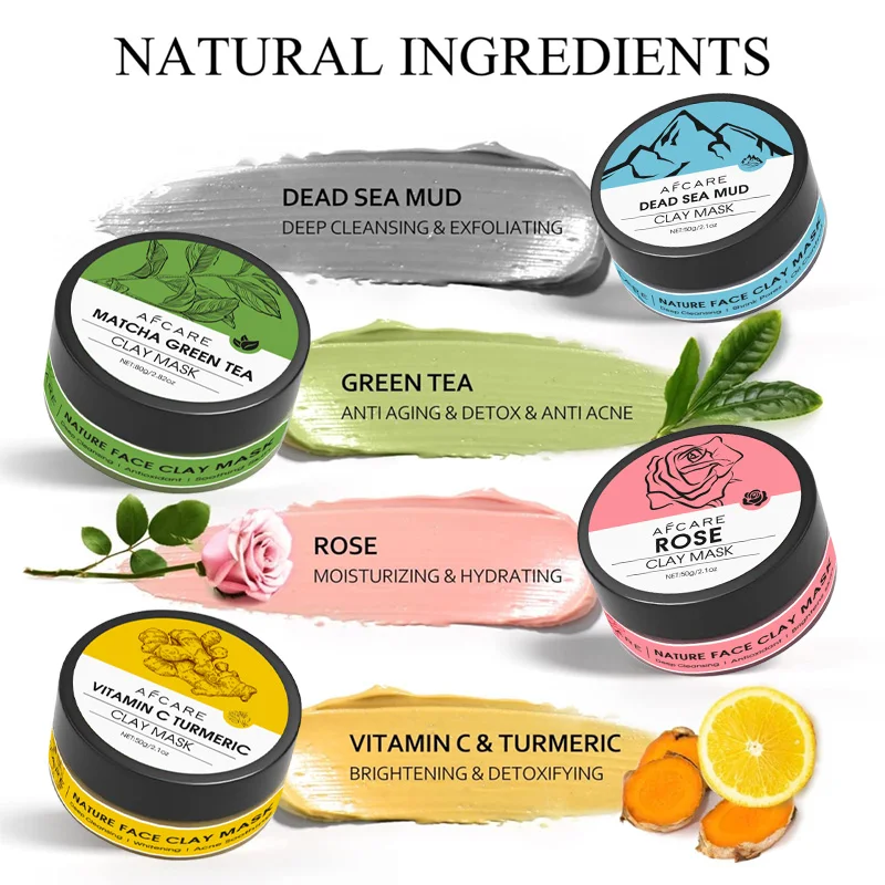 New 4Pcs Clay Mask Set Vitamin C Turmeric Clay Mask Dead Sea Mud  Face Masks Skincare for Deep Cleansing Pores Moisturizing 320g