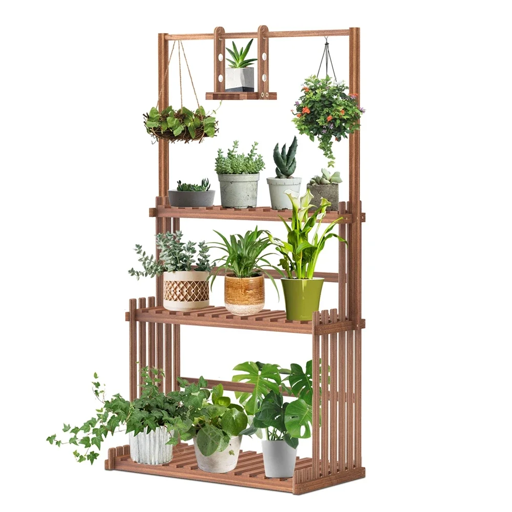 2026 3 Tiers Wood Plant Stand Hanging Shelf Garden Living Room Flower Pots Tall Planter Display Rack Storage Stand for Balcony