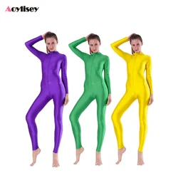 Woman Black Unitard Front Zipper Spandex Bodysuit Ballet Dance Wear Adults Men Mock Neck Aerial Yoga Bodycon Costumes