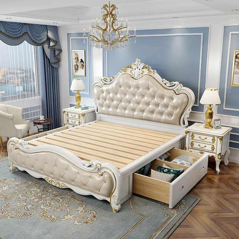 Europen Designer Double Bed Bedroom Princess Modern Luxury Double Bed Full Size Headboards Cama Matrimonio Furniture Home