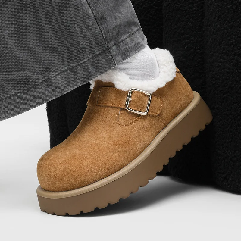 2026 New Winter Fleece-Lined Warm Loafers,Full-Cover Vintage Buckle Outdoor Non-Slip Commuter Casual Snow Shoes