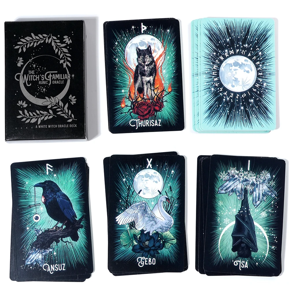 Witch\'S Familiar Runic Oracle 24 Card Indie Tarot Deck Runes Rune Cards Animal Oracle Animal Tarot Cards Viking Runes