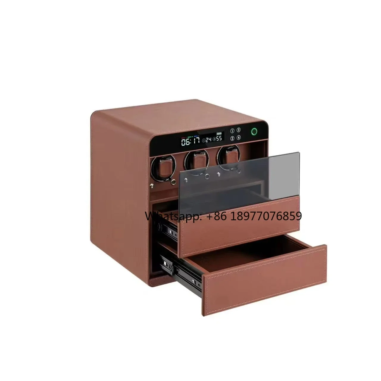 2 Layers Glass Window Biometric Rotating Case Display Storage Safe Box Watch Winder With Jewelry Vault