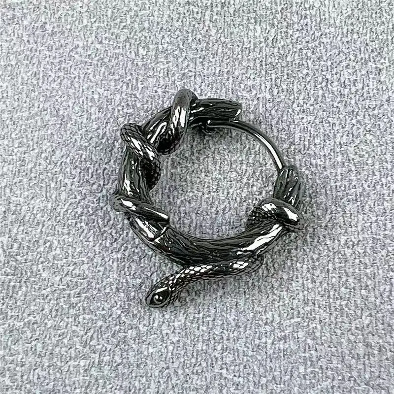 خمر الأفعى متشابكة النبات فاينز أقراط القوطية الأسود مامبا فايبر هيبوالرجينيك أقراط الرجال السائق روك الراب مجوهرات هدية