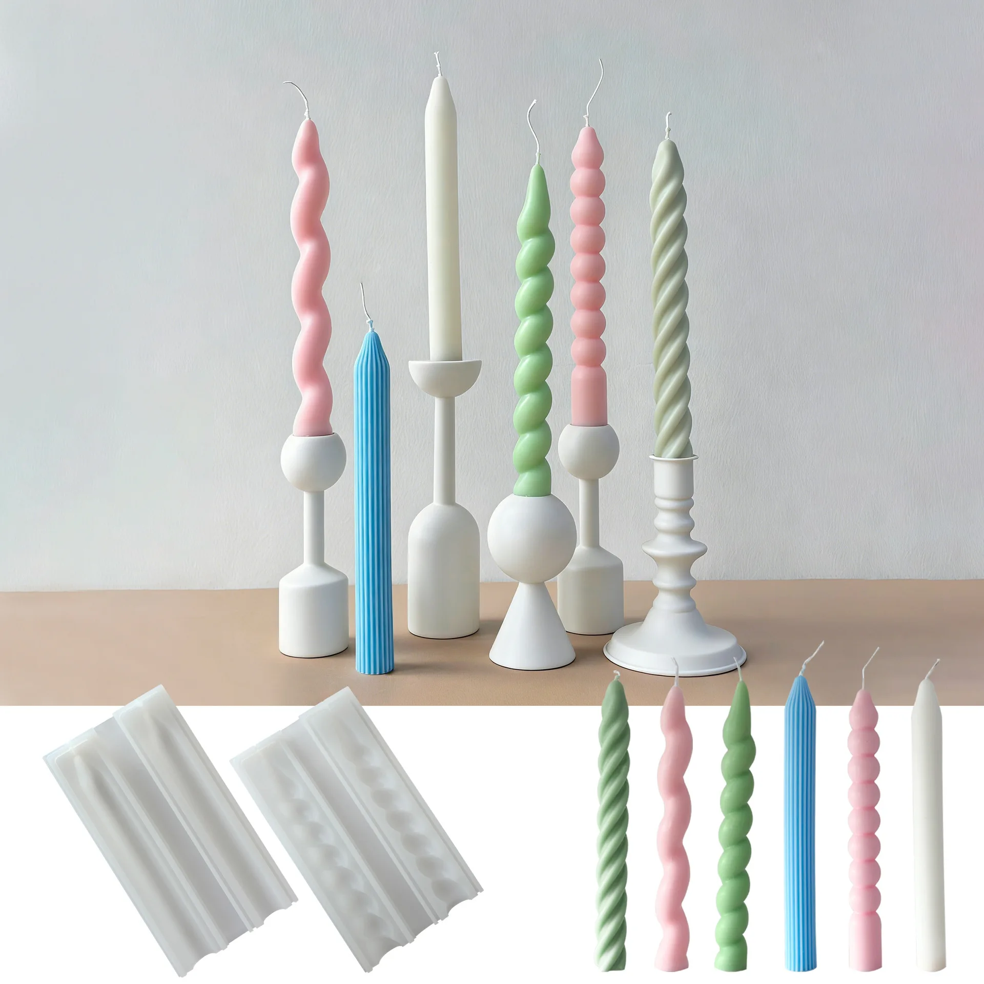 Geometrische Streifen lange Stange Kerze Form handgemachte Aroma Kerze Silikon Form Spirale Twist lange Stange Kerze machen liefert