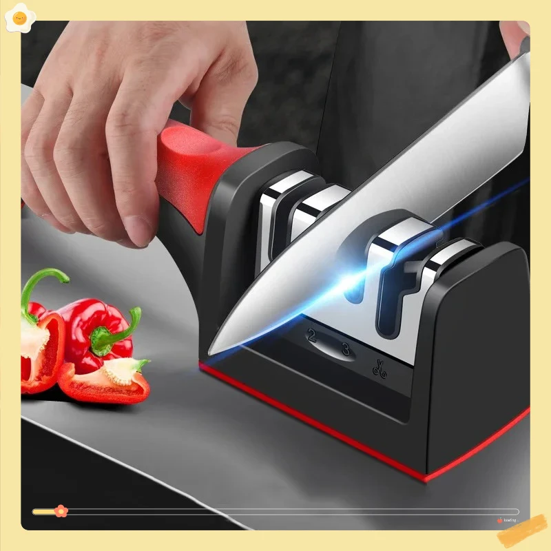 3 Stage Knife Sharpener Stainless Steel Kitchen Knife Sharpening Tool with Triple Grit Sharpening Stone for Home Use