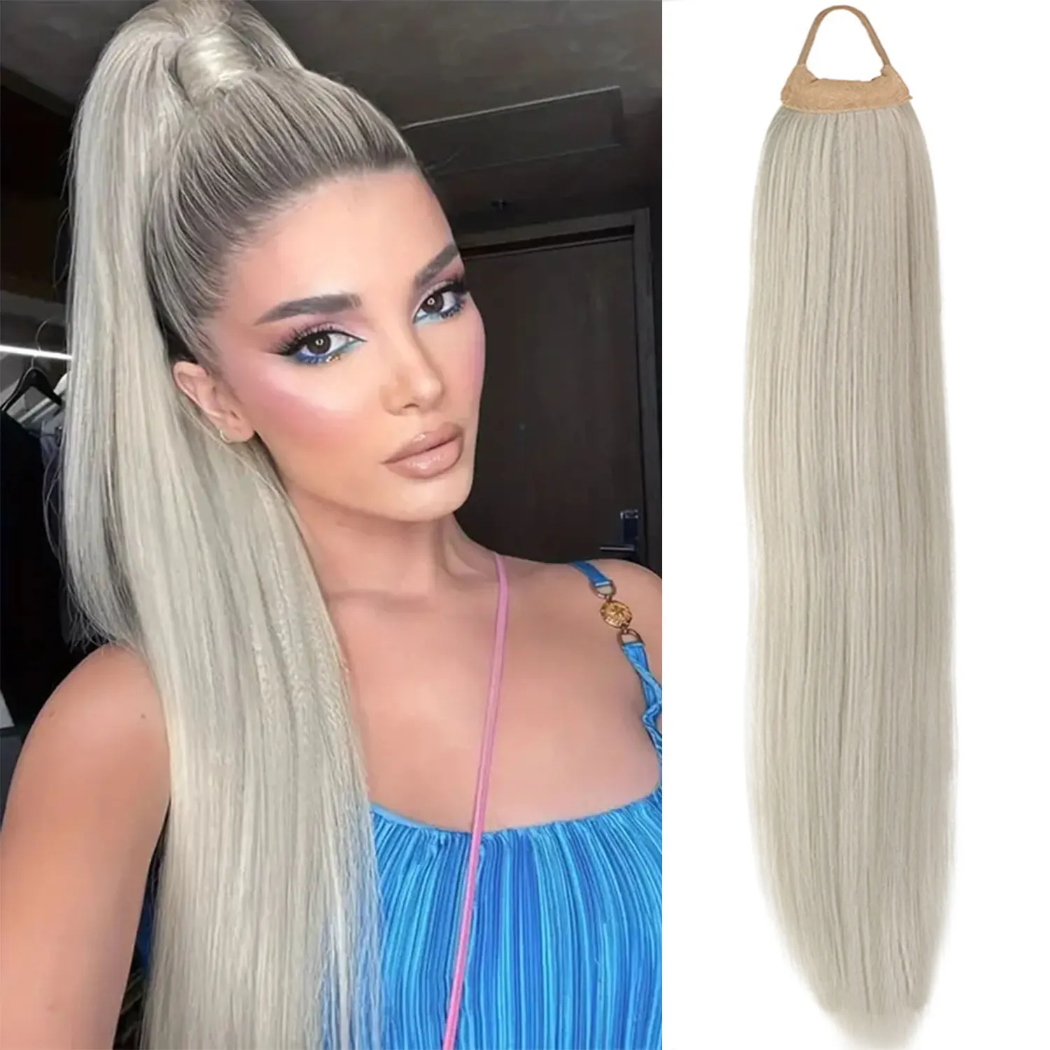 

28 Inch Synthetic Rubber Band Elastic Ponytail Extension Extensions Black Natural Braided Pony Tail Hairpiece Hair For Women