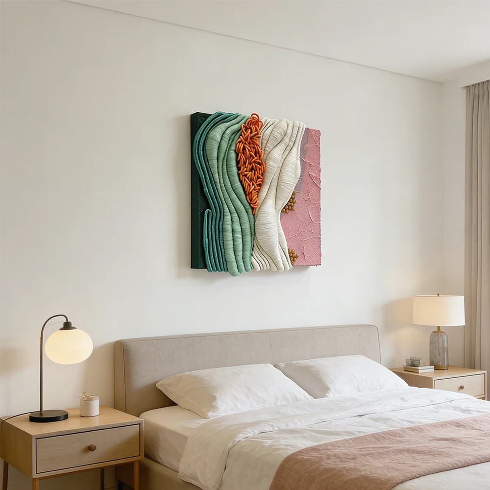 %ss Modern Organic Woven Decor Color Block 3D Textured Cotton Thread Wall Art for Cozy Contemporary Bedrooms~*