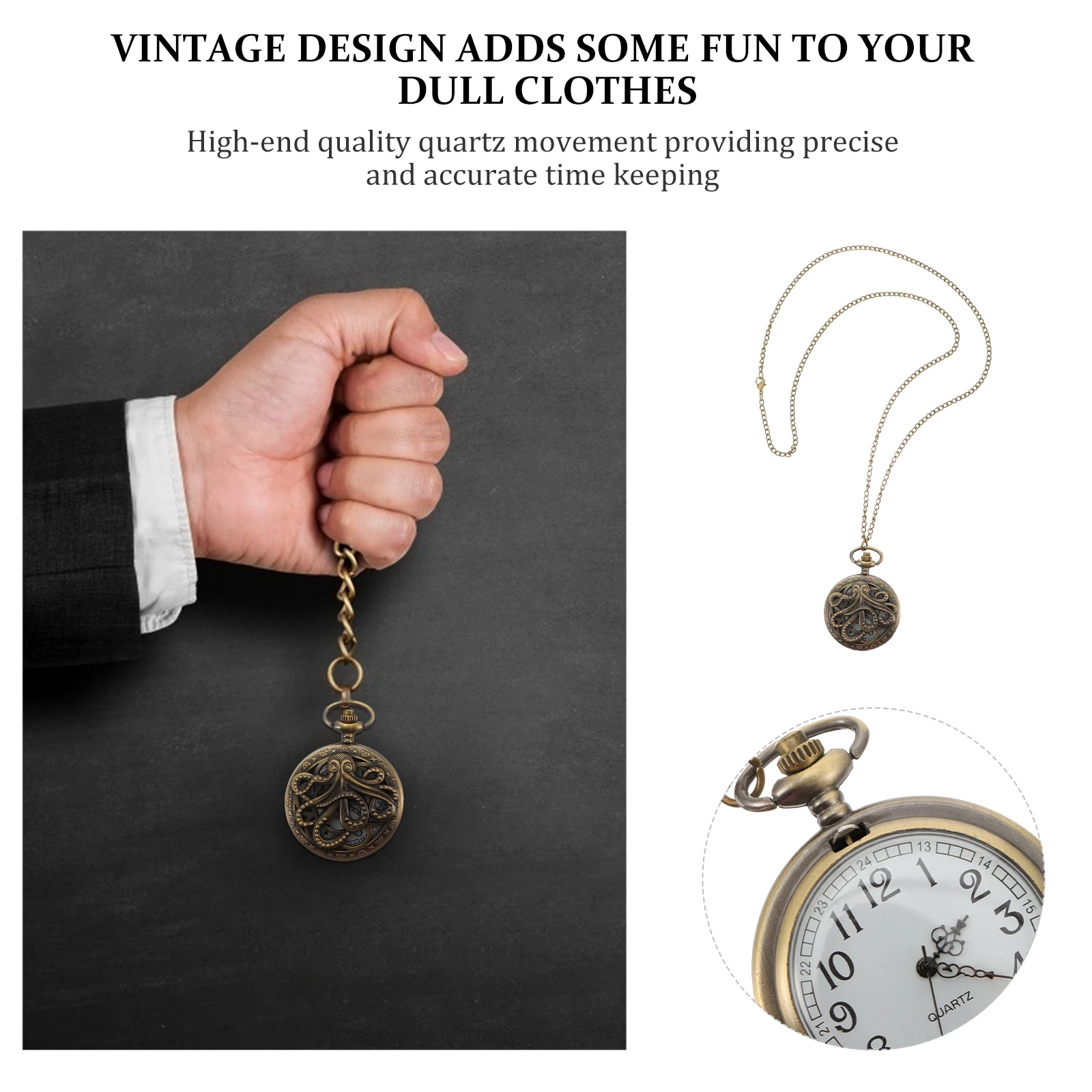 

Vintage Pocket Retro Hollow Out Quartz Movement Watch Lightweight Portable Timepiece For Gifts Family Steampunk Style Accessory