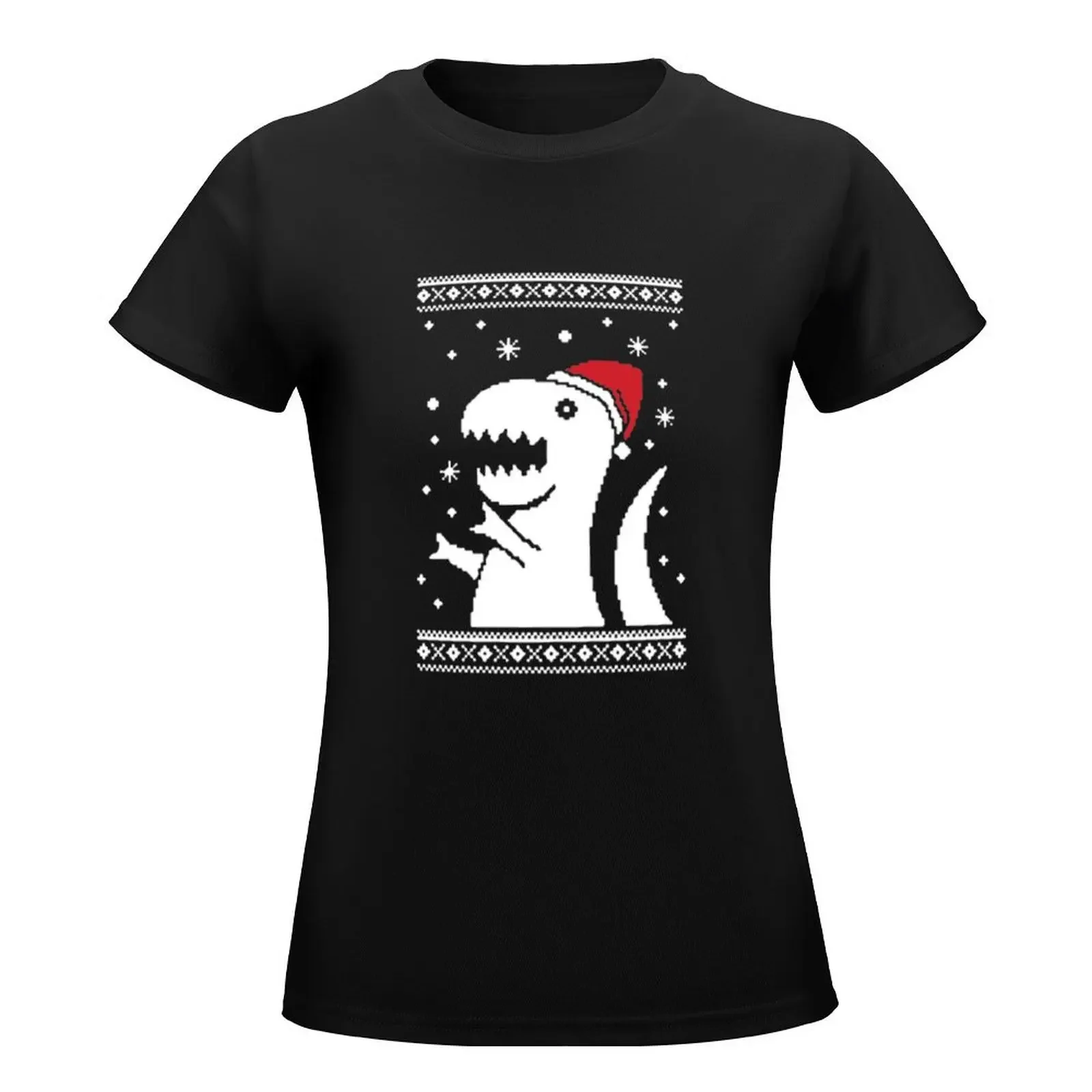 Dino Ugly Christmas T-Shirt summer top funny cute tops female plain t shirts for Women