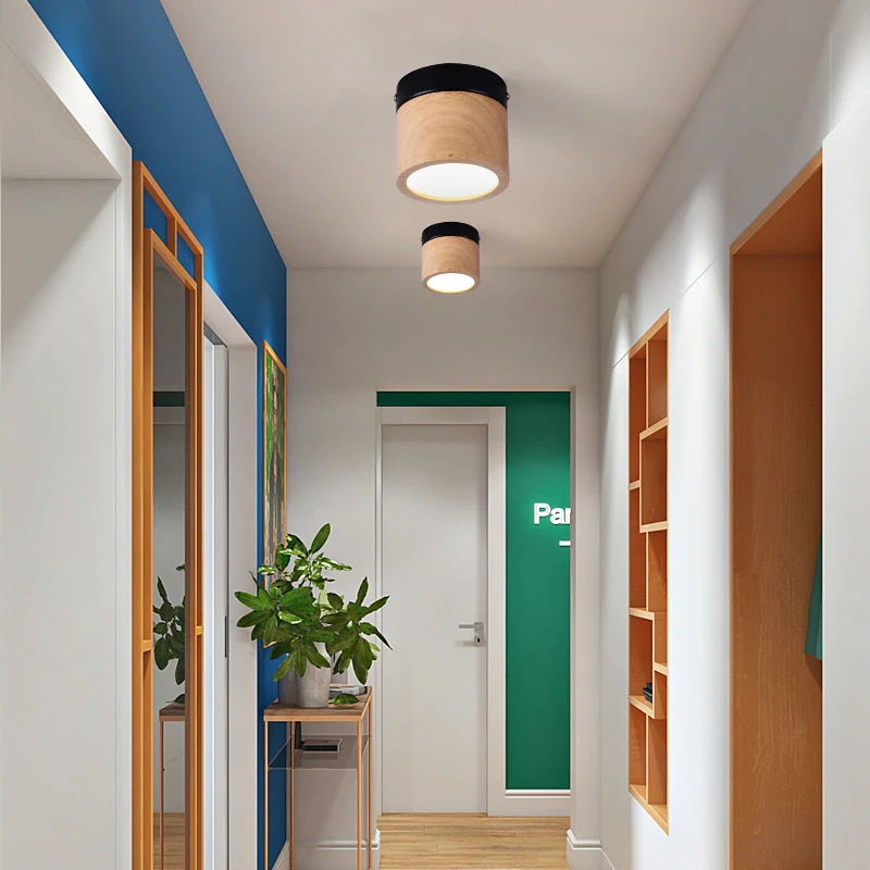 Luz de techo LED de madera maciza moderna, lámpara Circular de tubo expuesto para pasillo, dormitorio, vestíbulo, decoración de iluminación Interior