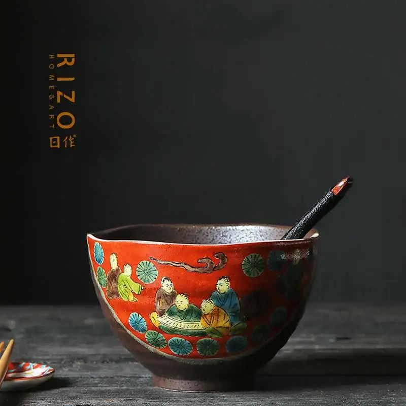 

Japan Imported Kutani Ceramic Rice Bowl Household Japanese Style Wood Rice Style Tableware Soup Bowl