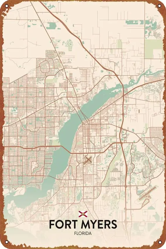 Mapa de Fort Myers, Florida, cartel metálico vintage, regalo original, letrero de metal retro para cafetería, tienda, garaje, letreros de hojalata de 8x12 pulgadas