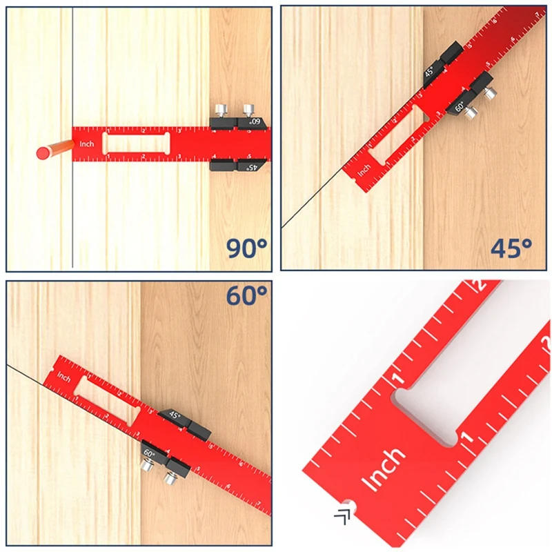 3Pcs Woodworking Tools Ruler Pocket Ruler Layout Tool Precision Ruler With T-Track Slide Stops, Inch And Metric Scale