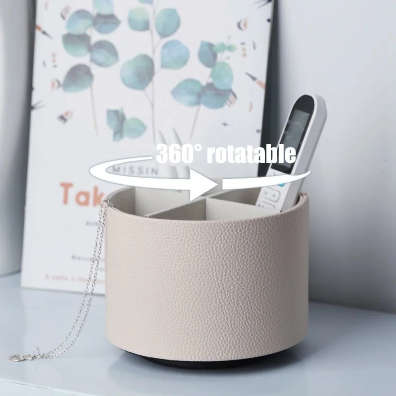 Storage Box Nordic Style Yike Rotating Desktop Leather Storage Box Makeup Brush Storage Office Pen Holder Home Decoration
