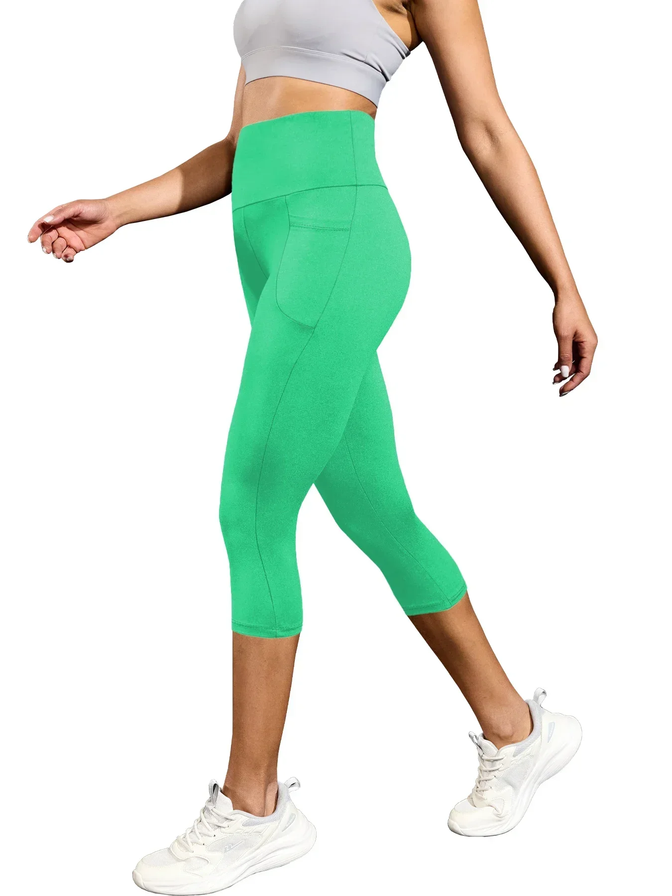 กางเกงคาปรีเอวสูงสําหรับผู้หญิงที่มีกระเป๋าควบคุมหน้าท้องไม่มีดูผ่านออกกําลังกายวิ่งโยคะแข็งแรงPush Upยิมเลกกิ้ง