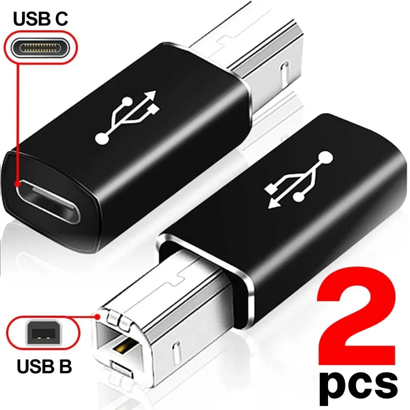 2/1Pcs USB C Female To USB B Male Adapters for Scanner Printer Controller Converter Type C To MIDI Data Transfer Connectors