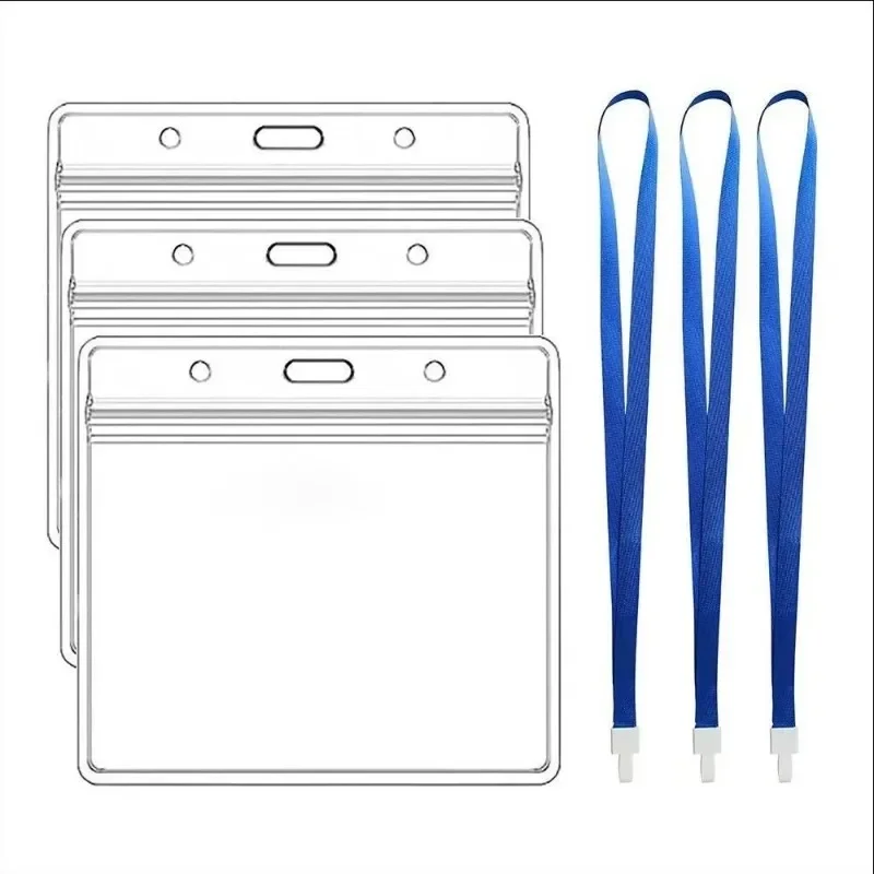 

2Pcs/set Working Permit Case Lanyard Soft Transparent Exhibition ID Card Holder Cover Neck Strap Badge Holder Accessories