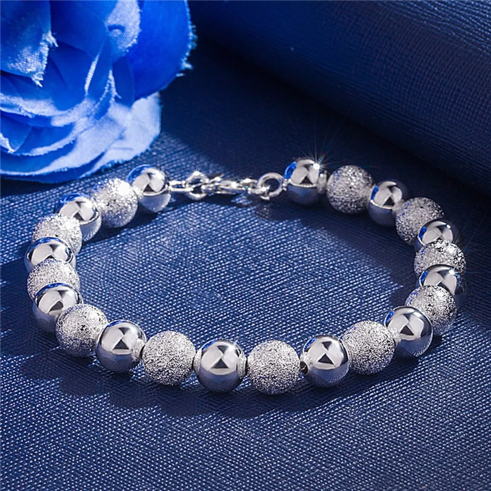 

Charms 8MM Frosted beads 925 Sterling silver Bracelet for woman man Wedding party fine Christmas Gifts fashion noble Jewelry