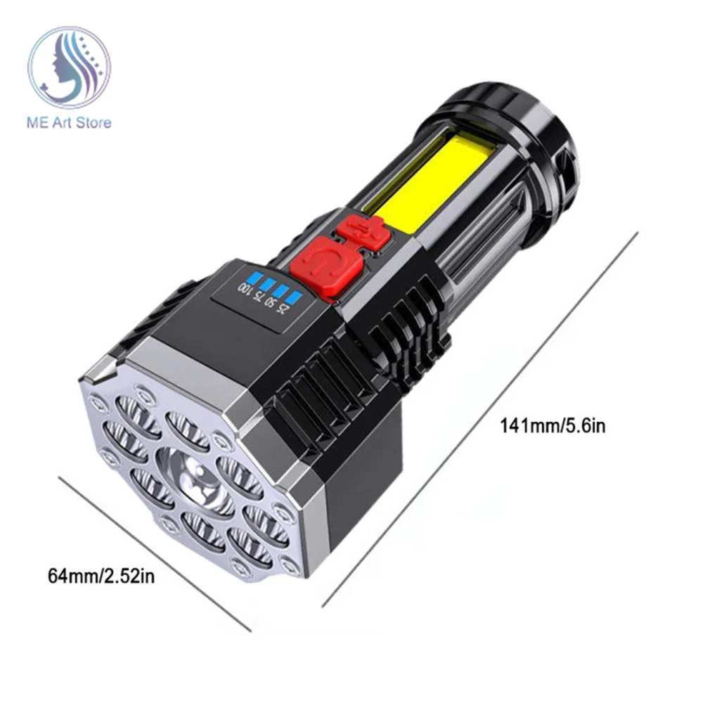 LED Super Bright Flashlight Rechargeable Outdoor Camping Torch Waterproof LED Long-range Spotlight Battery Display COB Light