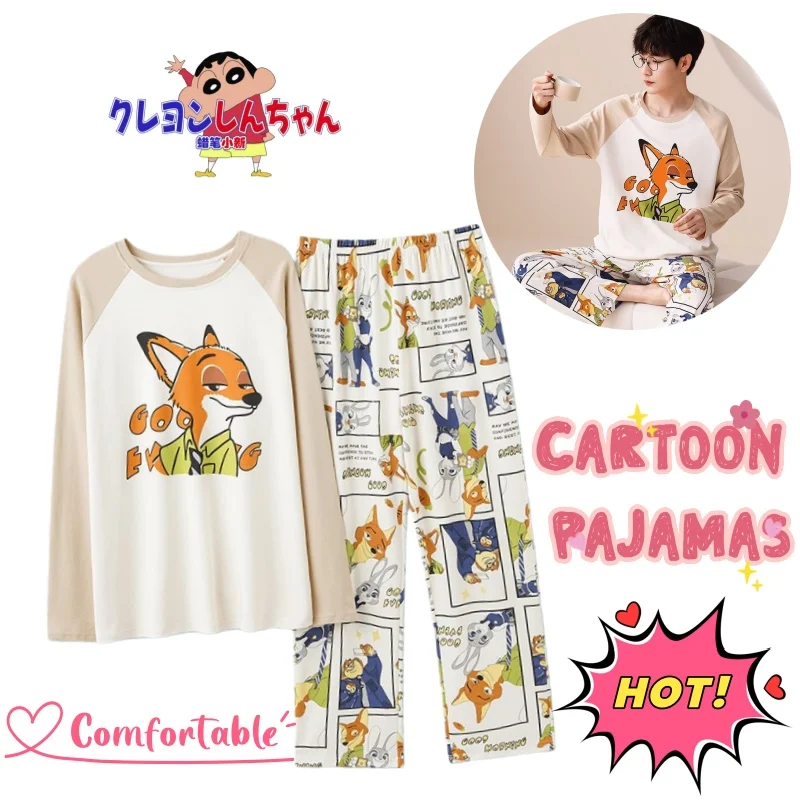 

Новые пижамы Disney Judy Hopps Nick Wilde из высококачественного хлопка, удобные, с длинными рукавами, свободного кроя, домашняя одежда, комплект из двух предметов