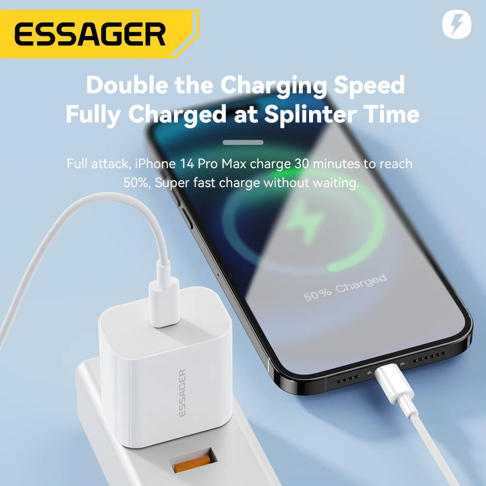 Essager Lightning Cable Chargers For iPhone PD 20W USB C Charger Set For iPhone 14 13 12 iPad Pro Max Type C Fast Charging Kit