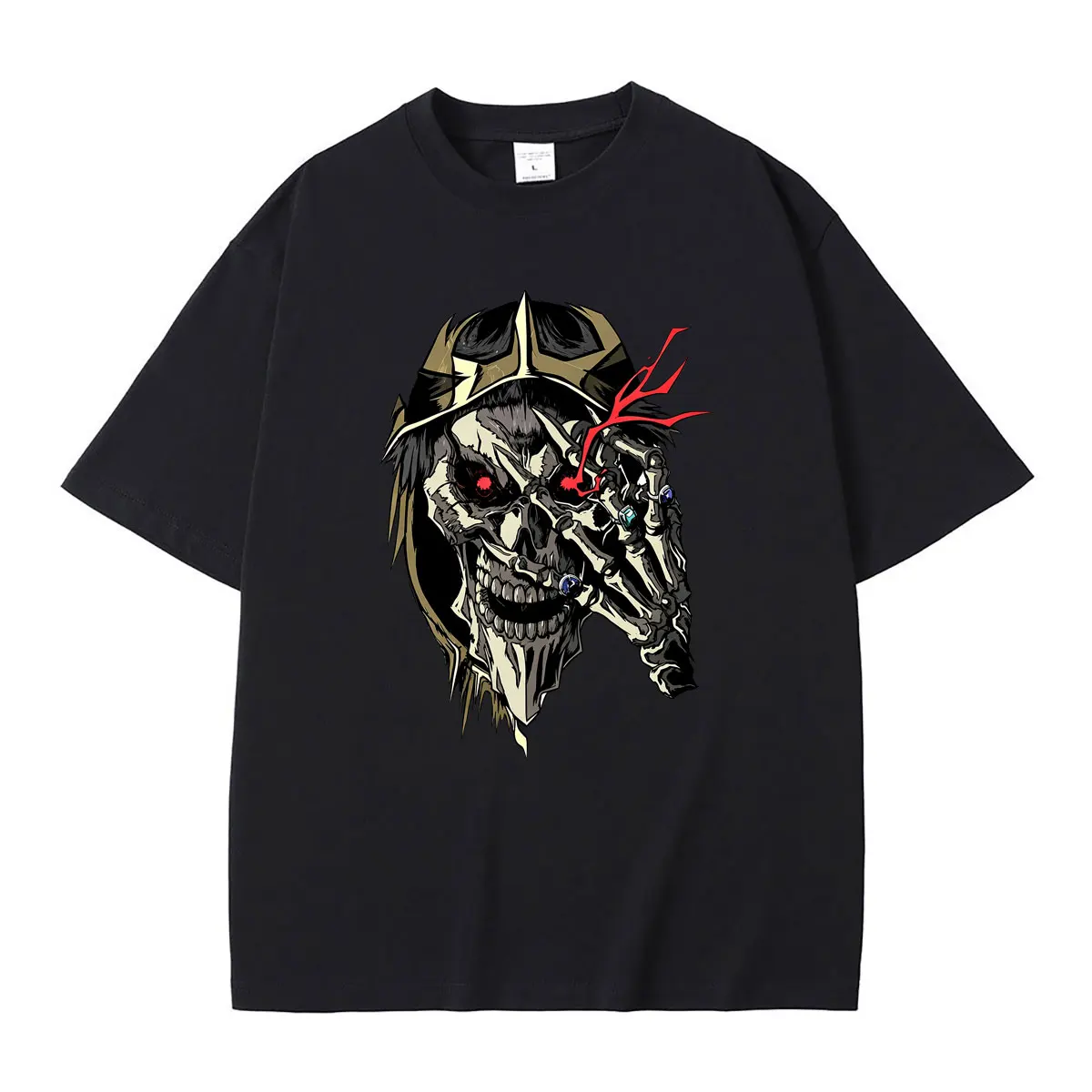 Anime Overlord Ainz Ooal Gown Skeleton Graphic T-shirt Men Women Casual Soft Cotton Oversized T Shirts Male Manga Harajuku Tops