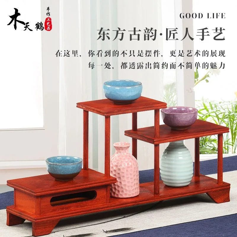 Chinese Style Wenge Wood Tea Storage Shelf, Handmade Solid Wood Organizer for Teacup, Teapot, Tea Pet & Tea Set