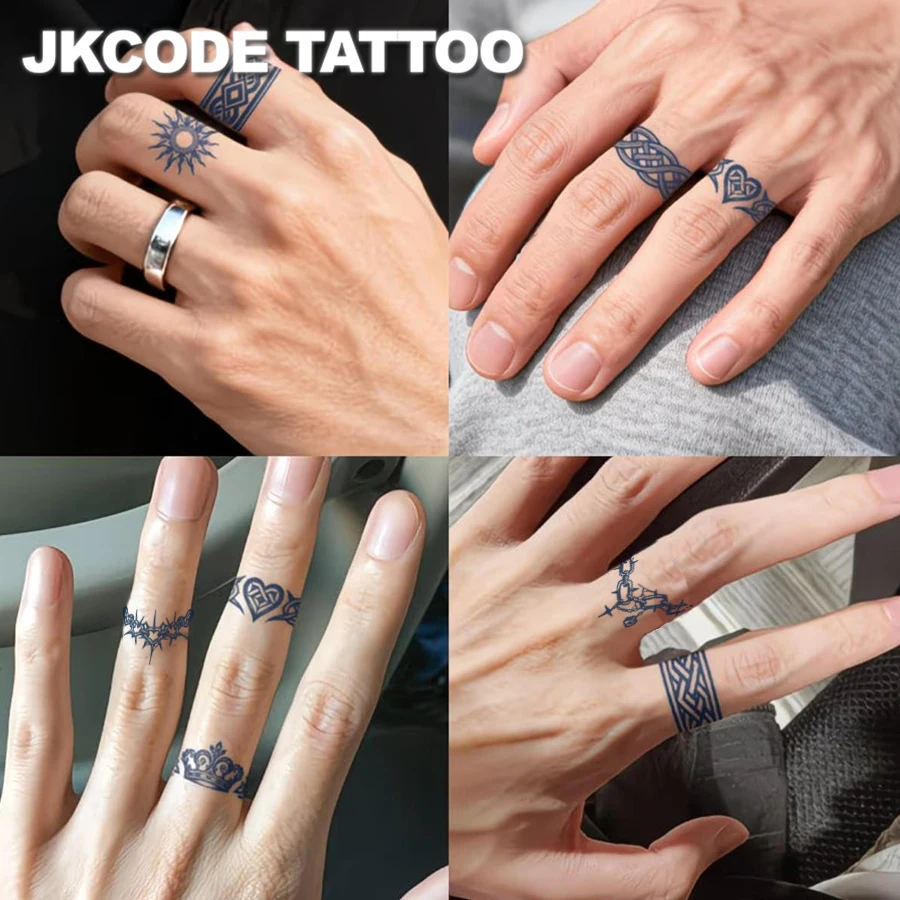 2-Piece Semi-Permanent Tattoo Set |   Geometric Flower Ring Tattoo Stickers, Mini Tattoos, Finger Tattoos |   Waterproof Tattoos for Men, Realistic Tattoos, Tattoos for Women's Hands, Magic Tattoos, Lasts 1-2 Weeks, Perfect Gift