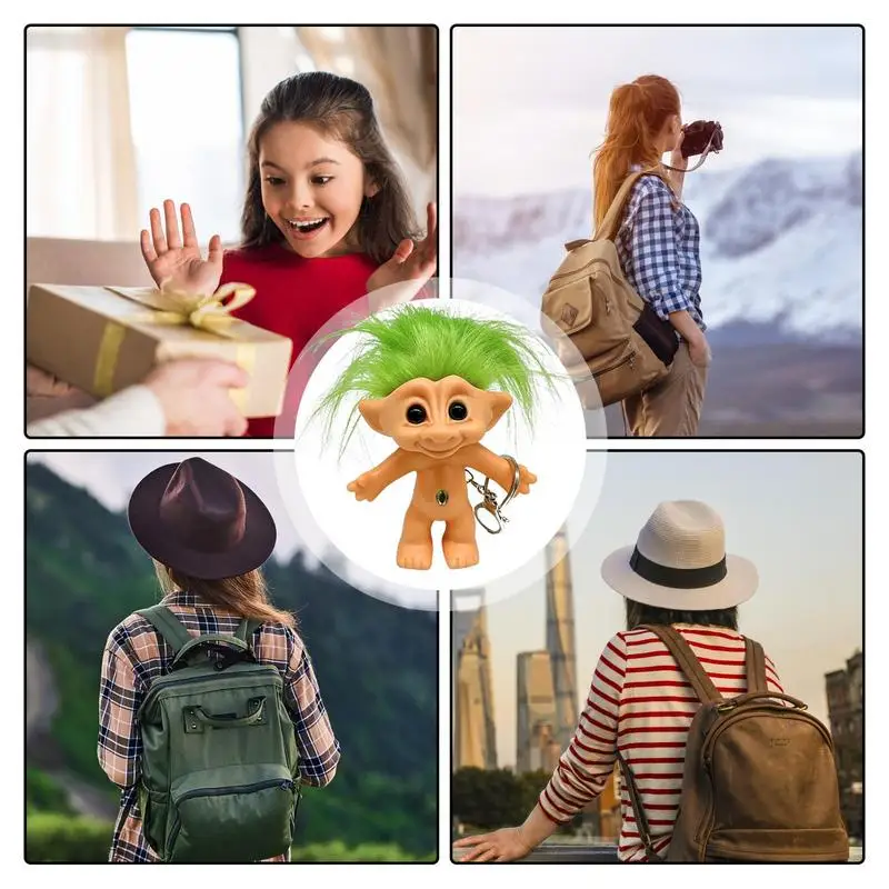 10cm Mini Troll Doll Keychain Colorful Hair Anime Action Figure Family Members Models Funny Kids Toys Nostalgic Collection Gifts