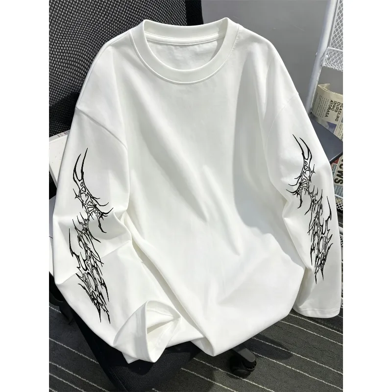 Dark Gothic Loose Men's Long Sleeved Top for Autumn and Winter, Suitable for Both Men and Women, Casual T-shirt