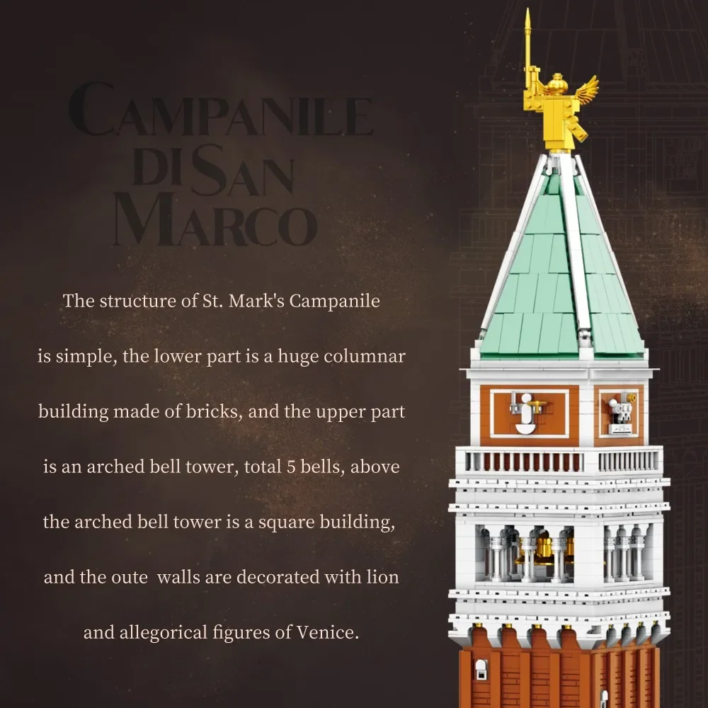 3903PCS St. Mark's Clock Tower Building Blocks Renaissance สถาปัตยกรรมอิฐเดสก์ท็อปตกแต่งของเล่นเด็กวันหยุดของขวัญ