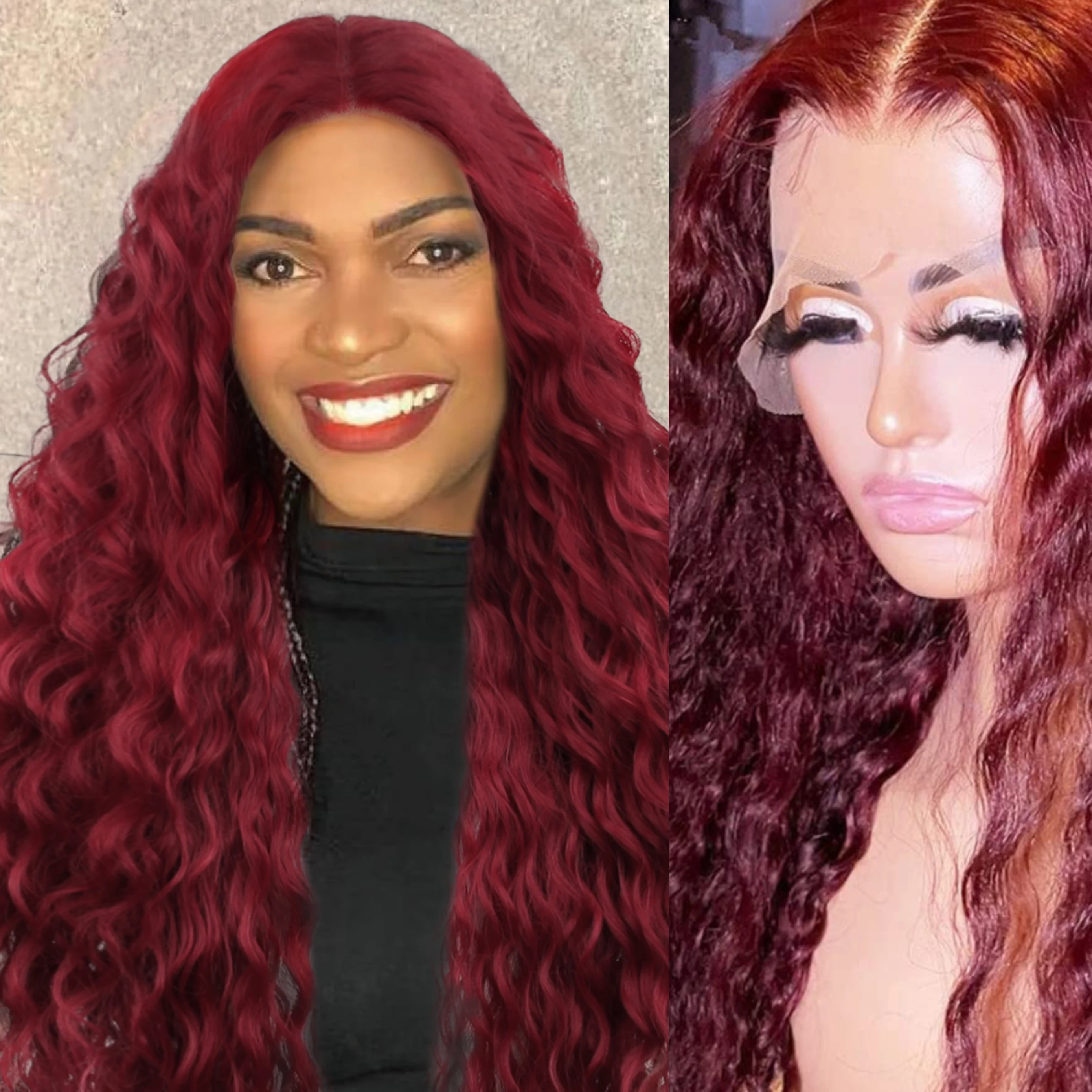 180 Density 13*4 Lace Front Wigs Synthetic Long Curly Silky wig Wine Red Daily Versatile Style Perfect for Any Occasion