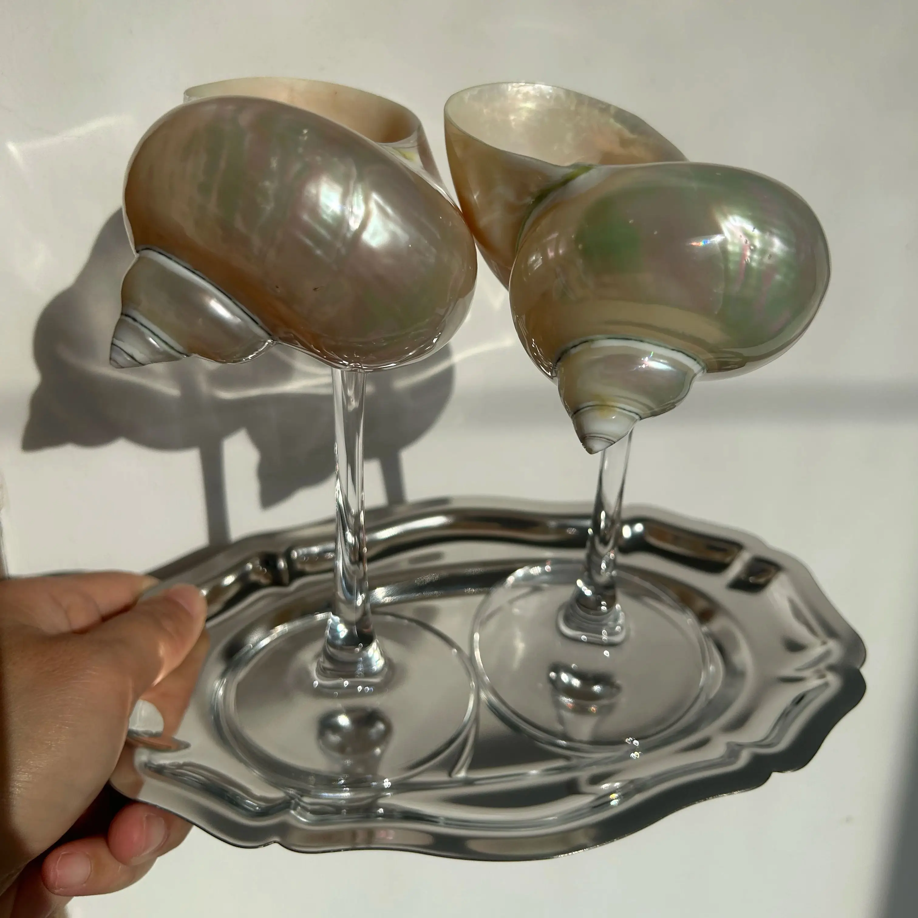 1Pcs Natural Conch Glass Gem Goblet Cup Handmade Seashell Wine Champagne Cups  Wedding Party Wine Natural Shell Glass Cup