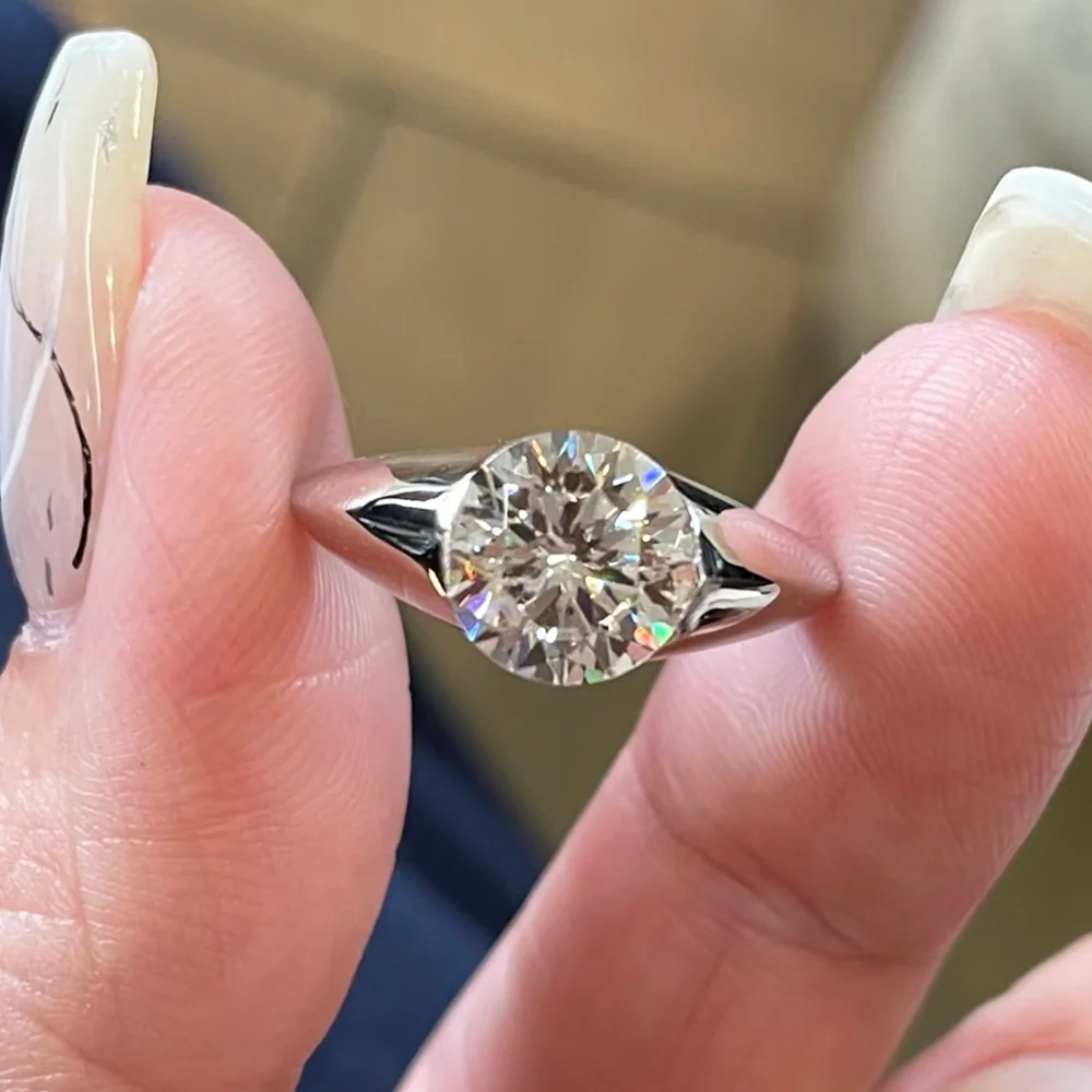 OEVAS 2CT 8mm Moissanite Solitaire Ring for Women S925 Silver Plated 18K Gold Sparkling Round Lab Diamond Wedding Band Jewelry