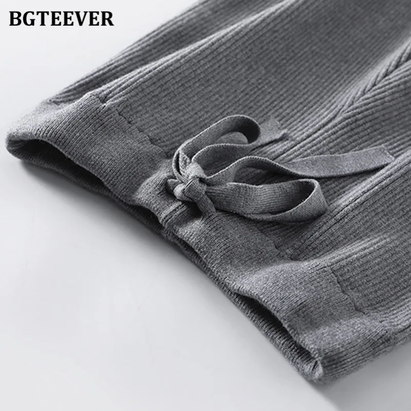 

BGTEEVER Autumn Winter Lace-up Knitted Wide Leg Trousers Women Casual Elastic Waist Loose Female Drawstring Sweaters Pants