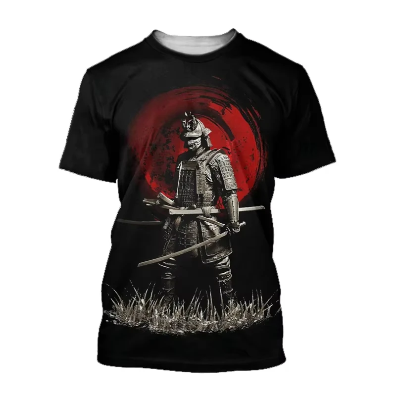 Japanese Samurai 3D Print Men's T-shirt New Fashion Street Oversized Crew Neck Short-Sleeved Tees Cosplay Clothing Funny Men Top
