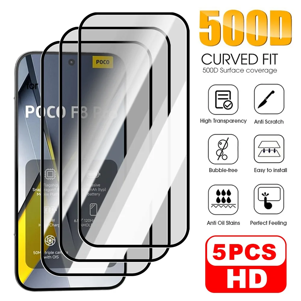 

1-5PCS Tempered Glass for Xiaomi POCO F8 Ultra Pro Clear HD Anti-scratch Full Cover Screen Protector Film Protective Accessories