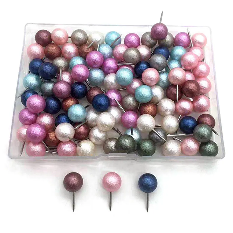 100Pcs Set Colorful Pearlescent Round Ball Head 21mm Thumbtack Push Pin Office School Wall Map Photo Bulletin Thumb Tack Pushpin