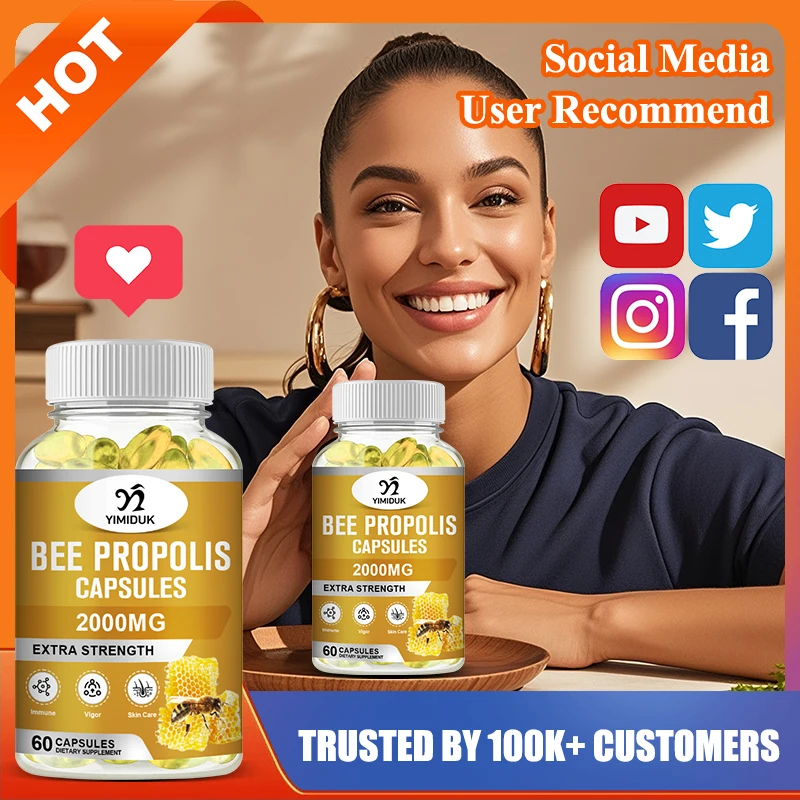 

Natural Bee Propolis 2000 mg Supplement, Support Gut & Skin Health, Overall Skin Care, Promote Immune Health, Boost Vigor, Vegan