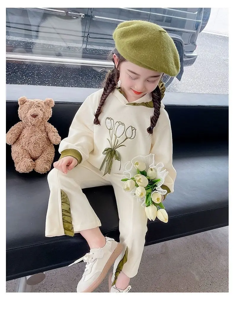 2PCS Spring Autumn Girls Set Long sleeved Top Pants Fashionable Kids image 3