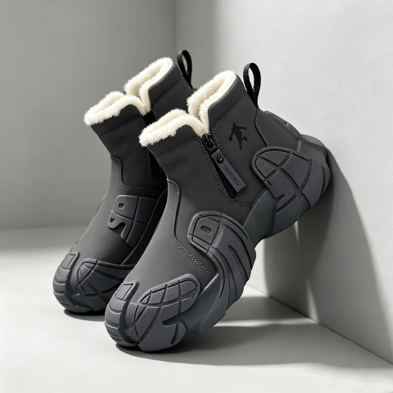 Warme Winterstiefel für Herren, Größen 39-47, mit Fleece-Futter, High-Top, Vielseitig, Runde Zehenkappe, Dicke Sohle, Leichte Baumwollschuhe, Trendige Outdoor-Schneestiefel – Detail 4