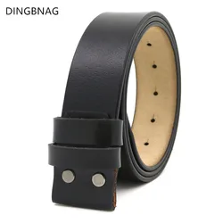 Ceinture sans boucle en cuir de vachette pur pour hommes, ceinture de luxe, sangle décontractée, cuir véritable, haute qualité, mode classique, nouveau, largeur 3.8cm