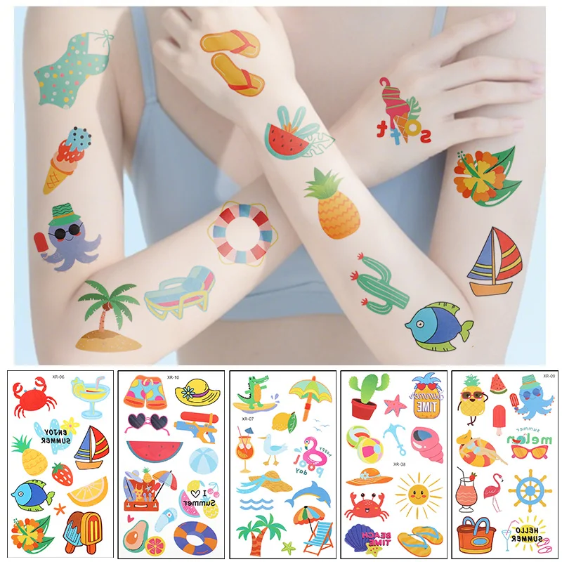 10 Sheets Summer Tropical Party Paper Body Stickers Hawaiian Luau Beach Birthday Party Decoration Wedding Gifts Kids Favors