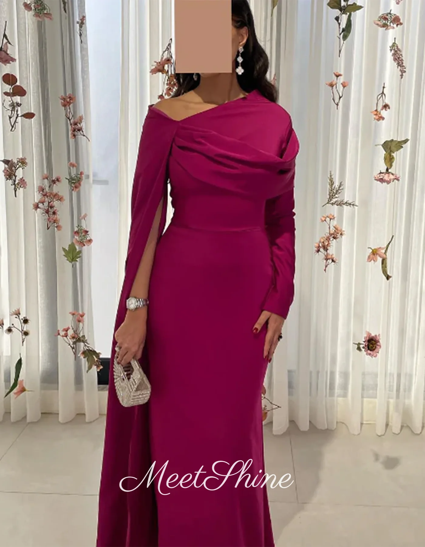 Vestidos de Noche de satén con hombros descubiertos, color rojo de Dubái, sencillos, de manga larga, vestidos de fiesta de Arabia Saudita personalizados