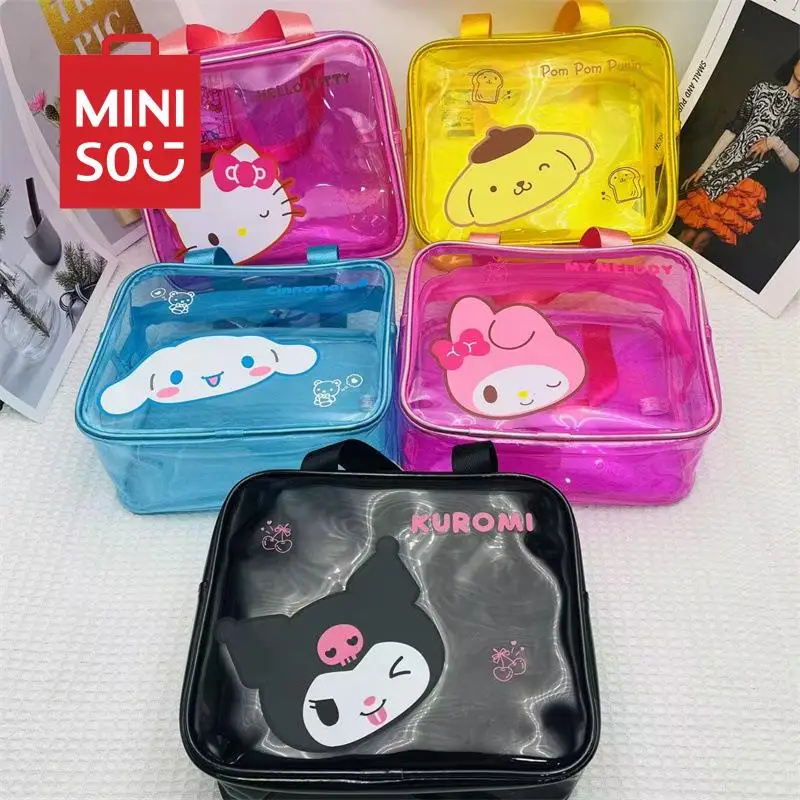 

Kawaii Miniso Sanrio New Cute Hellokitty Melody Handbag Cartoon Transparent Waterproof Pvc Storage Bag Handbag Anime Girl Gift