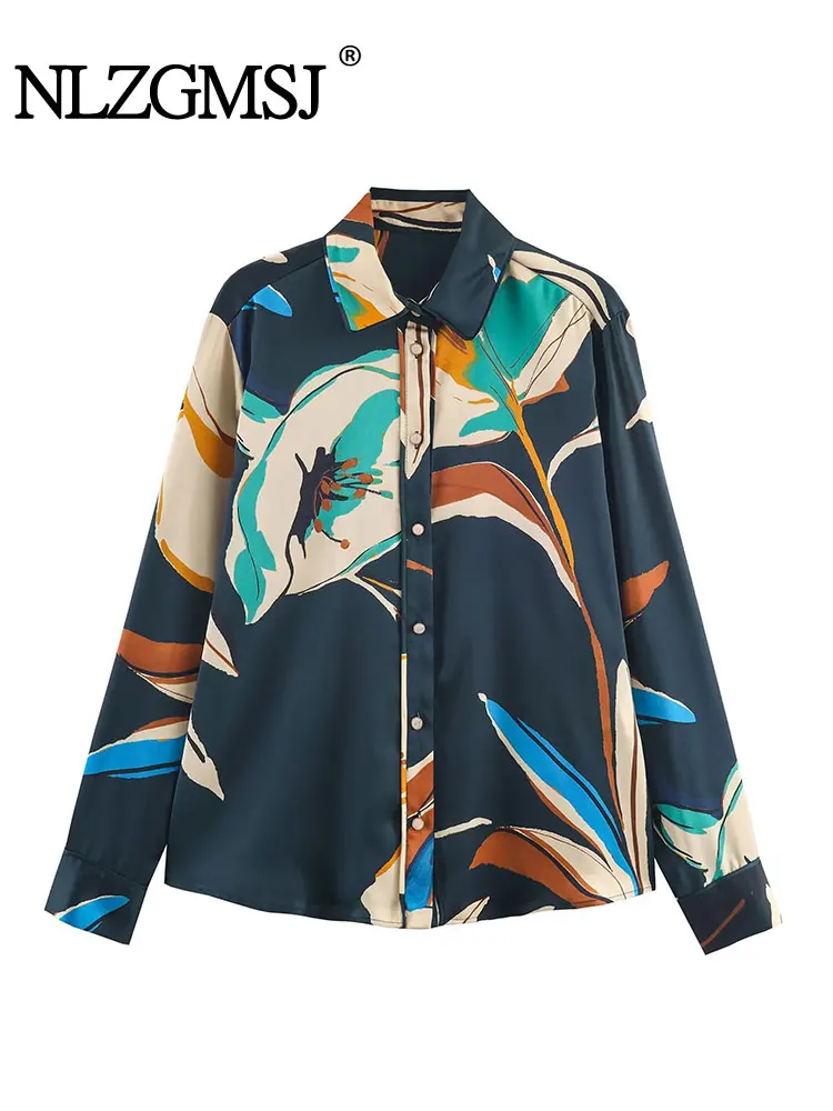 

NLZGMSJ Spring Autumn Vintage Casual Print Women Blouse Long Sleeve Turn-down Collar Single Breasted Loose Blouse Fashion Shirts